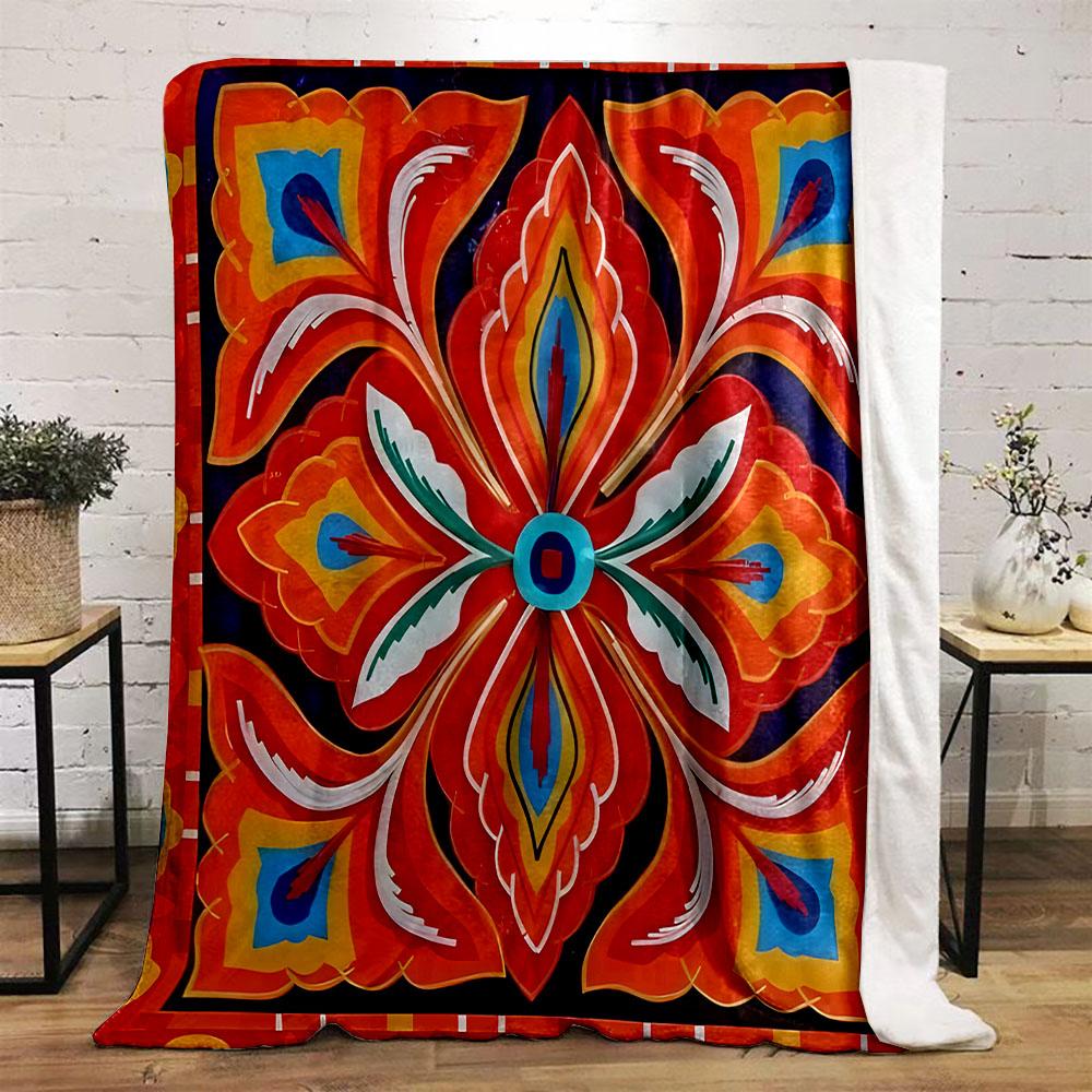 Vibrant Floral Mandala Pattern Blanket Patterned flannel blanket perfect for the bedroom living room, sofa, or a little nap