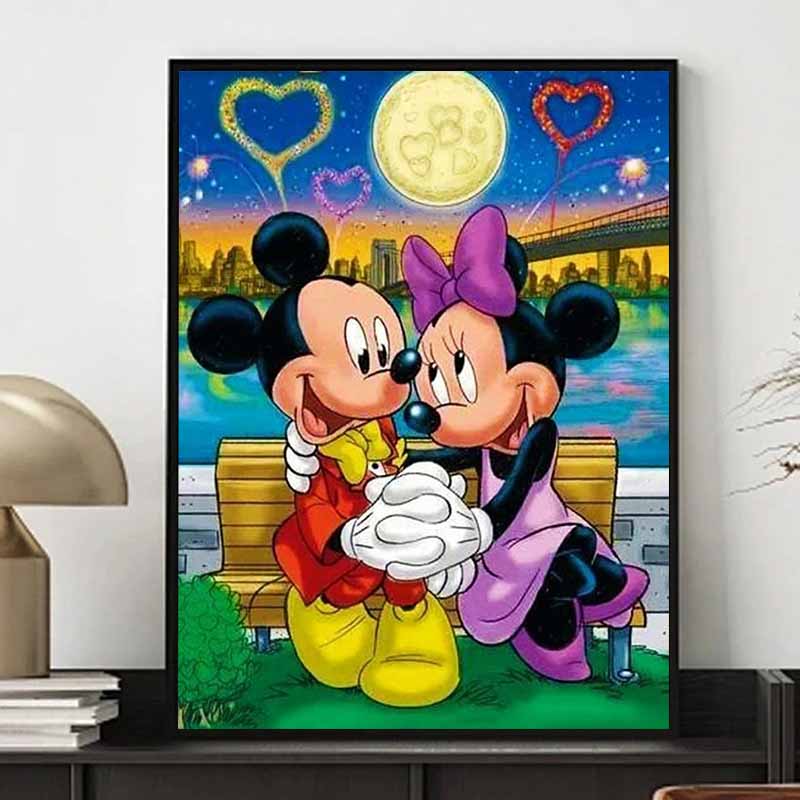Disney Diamond Painting Mickey Minnie Romantic Date Theme Illustration DIY 5D Cartoon Mosaic Cross Stitch Gift Room Decoration