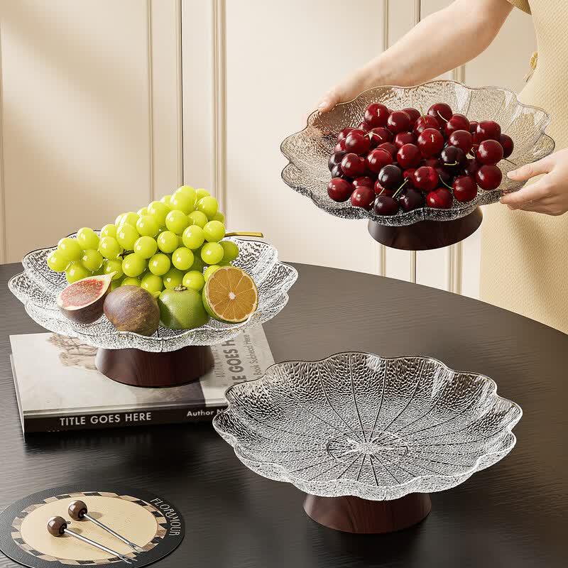 Retro Wood Grain Transparent Stemmed Fruit Plate