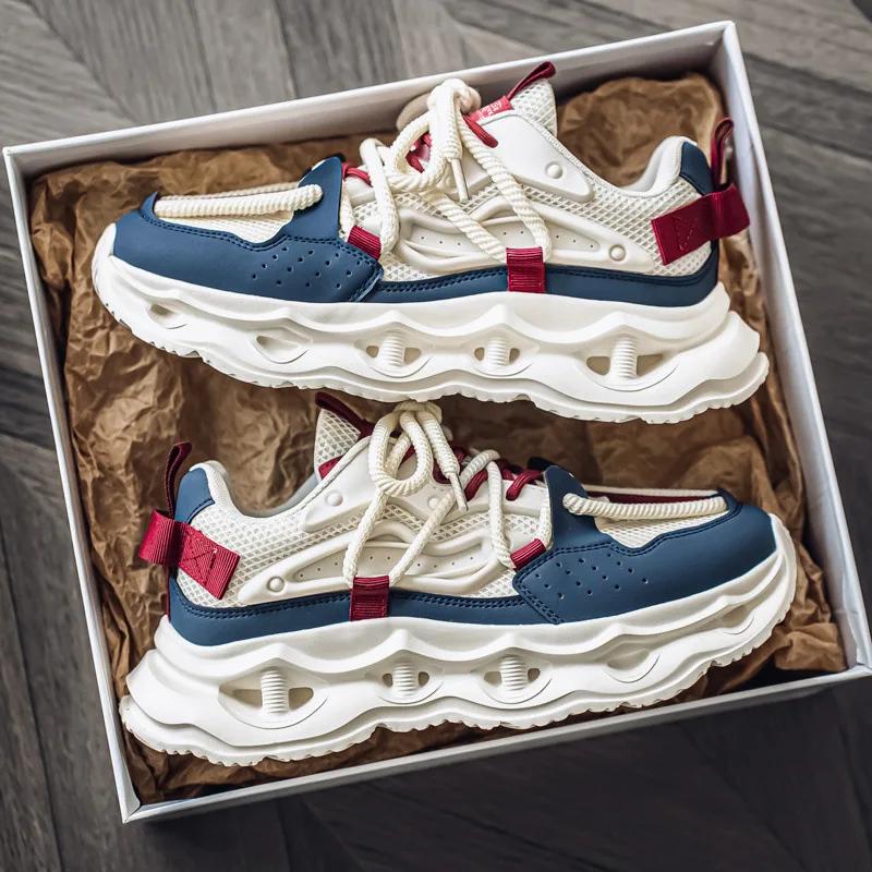 Fashion Men Sneakers  New Mesh Breathable Outdoor Non Slip Running Shoes Fashion Height Increase Lace Up Casual Shoes