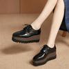 HZB‑761‑8 2026 New Women Patent Leather Lace‑Up Wedge Platform Pumps, British Style Soft‑Sole Versatile Thick‑Sole Casual Leather Shoes