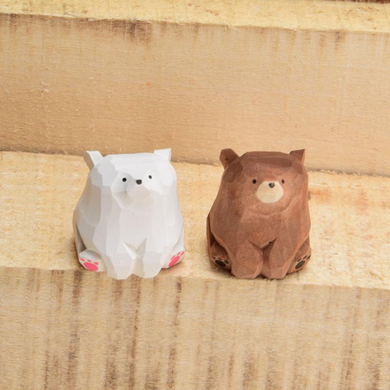 Handgeschnitzte Bärenfigur aus massivem Holz Mini Dekoration für Zuhause Kaffeetisch Geschenk für Tierkunstsammler