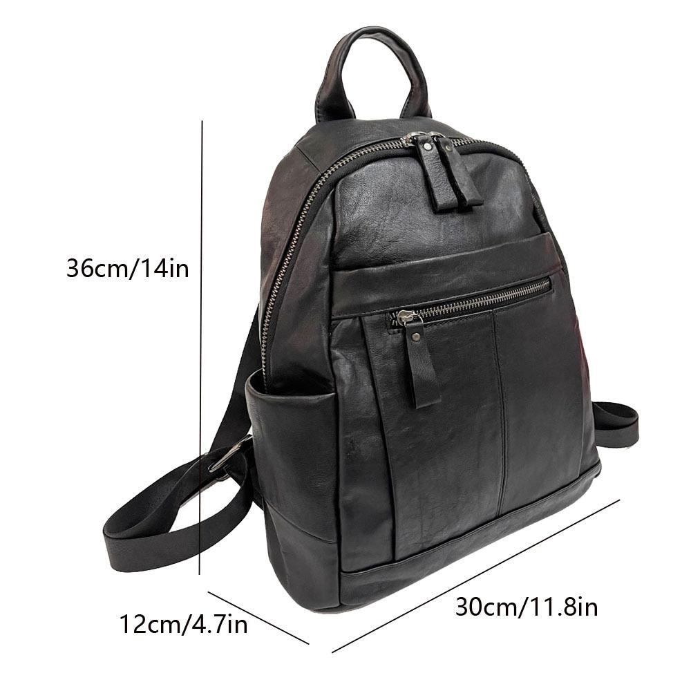 All Leather Backpack Black Cowhide Fashion Versatile Soft Leather Women'S Backpack Women'S Bag