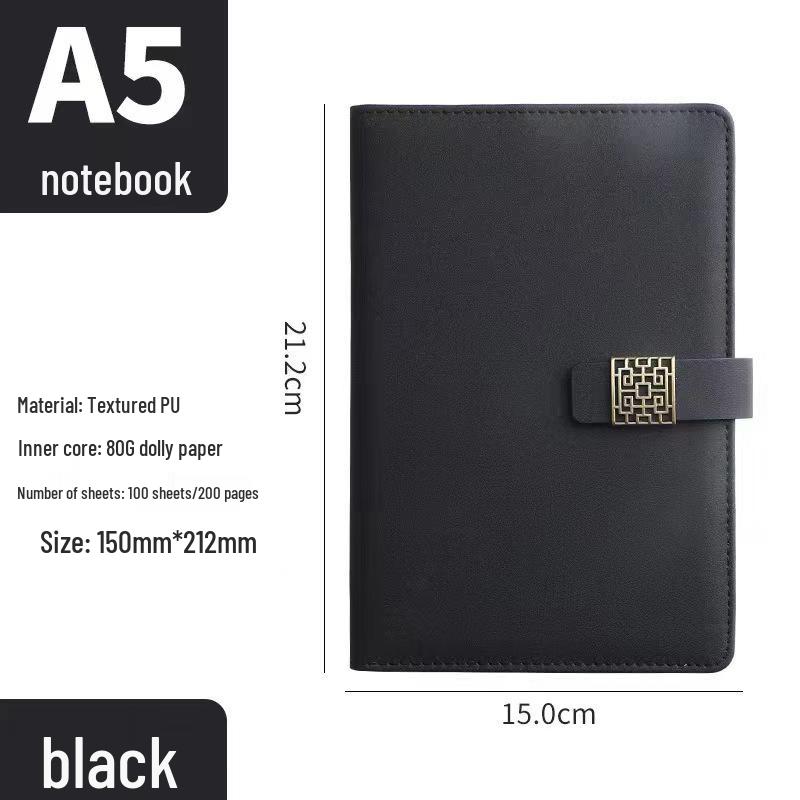 A5 Buckle Notebook Set: Business Meeting Record Book with Custom Logo in Gift Box чёрный