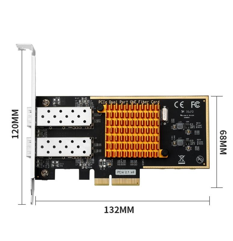 Port PCIe thernet Server pter 2 SFP PCI-E cal Fiber k Card with Aluminum Heatsink
