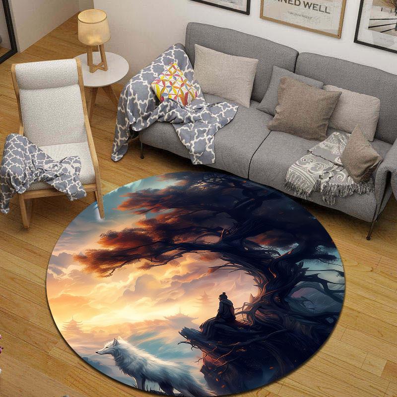 Handmade Style Round Pop Art Multicolor Accent Rug, Non-Slip Floor Mat for Kitchen