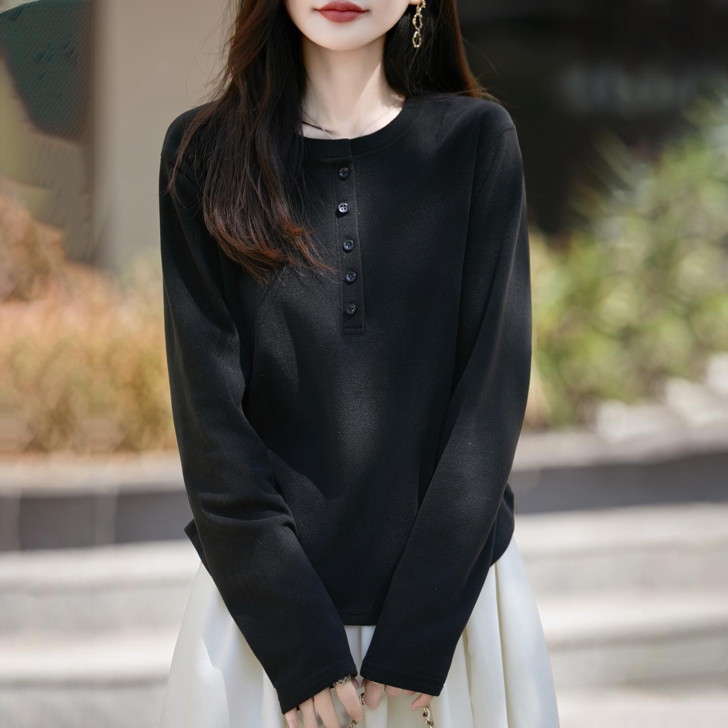 

Women s High-End Pleated Long Sleeve Knit Top - Round Neck, Trendy & Comfortable for Autumn/Winter L 110—125 lbs чёрный