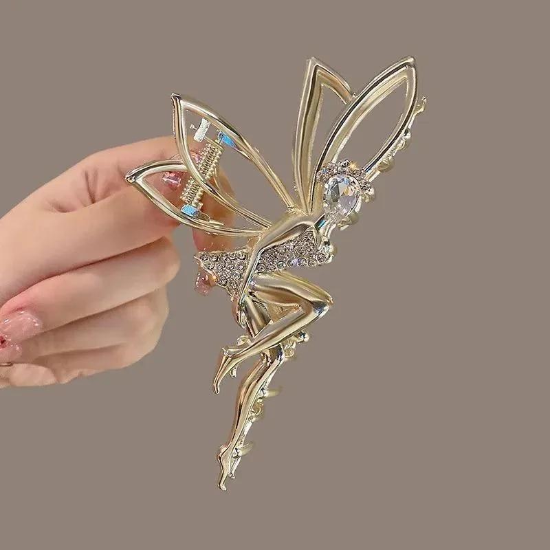 Metal Hair Claw Clip for Shiny Rhinestone Crystal Little Angel Headwear Hairpin Girl Ponytail Claws Clips Elf Hairs Accessories
