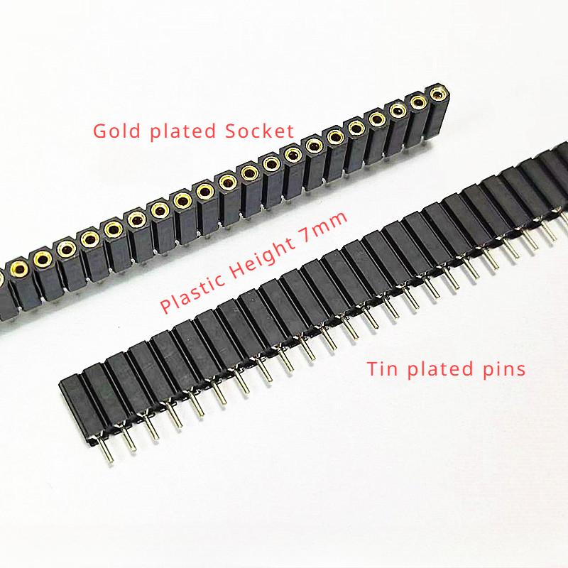 5pc 2.54mm Round Hole Male Tin Gold Female Pin Header 1/2x40P Single/Dual Row Breakable PCB IC Crystal Relay Transistor Socket