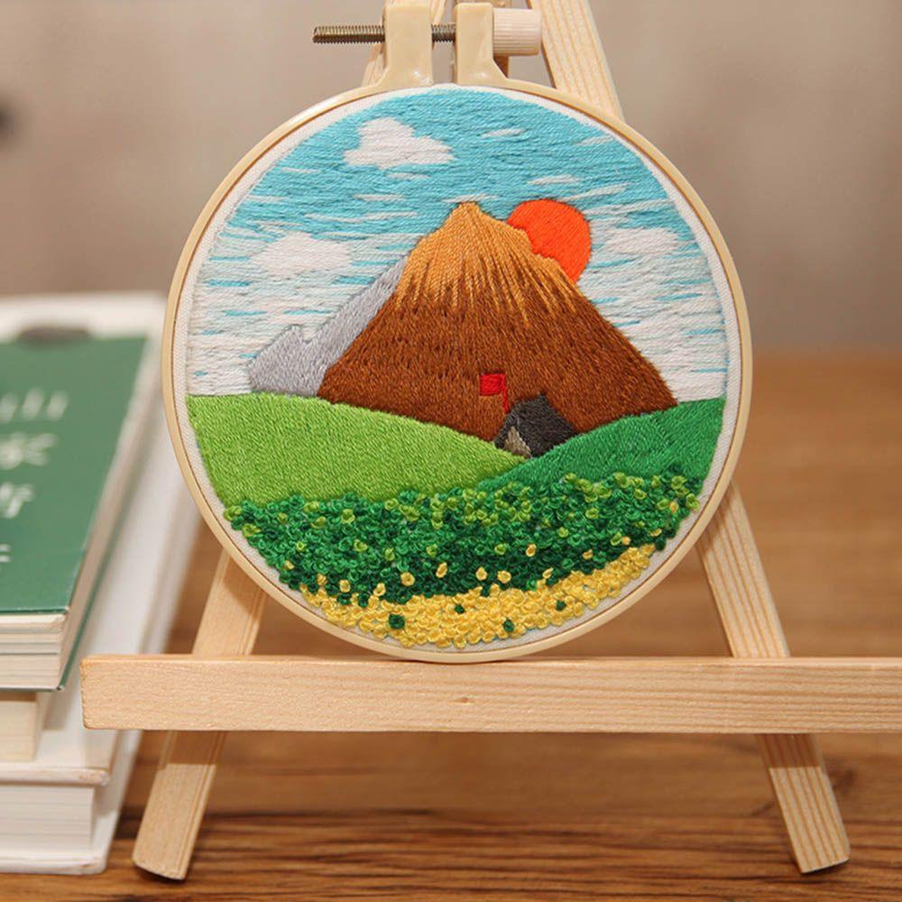 DIY Crafts Needle Thread Ornament Needle Punch Cross Stitch Kit Embroidery Hoop Flower Embroidery