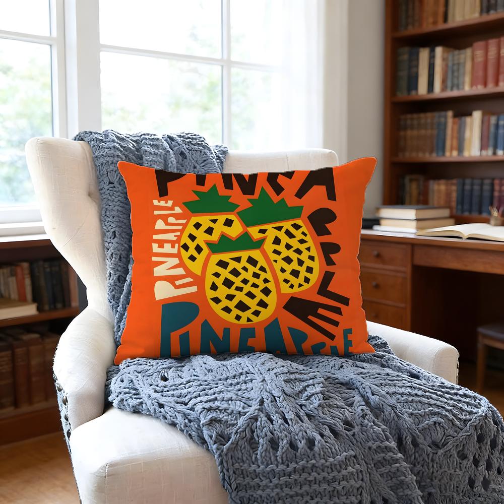 Pineappleillustration Cushion Cover Anti-Dust Mite Short Plush Pillowcase - Invisible Zipper Silky Soft Sofa Cushion Cover