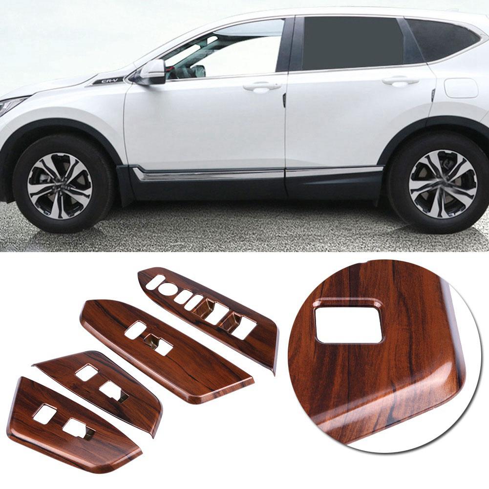 4Pcs Interior Inner Window Switch Panel Cover Tirm for Honda CRV 2017 (Peach Wood Grain)
