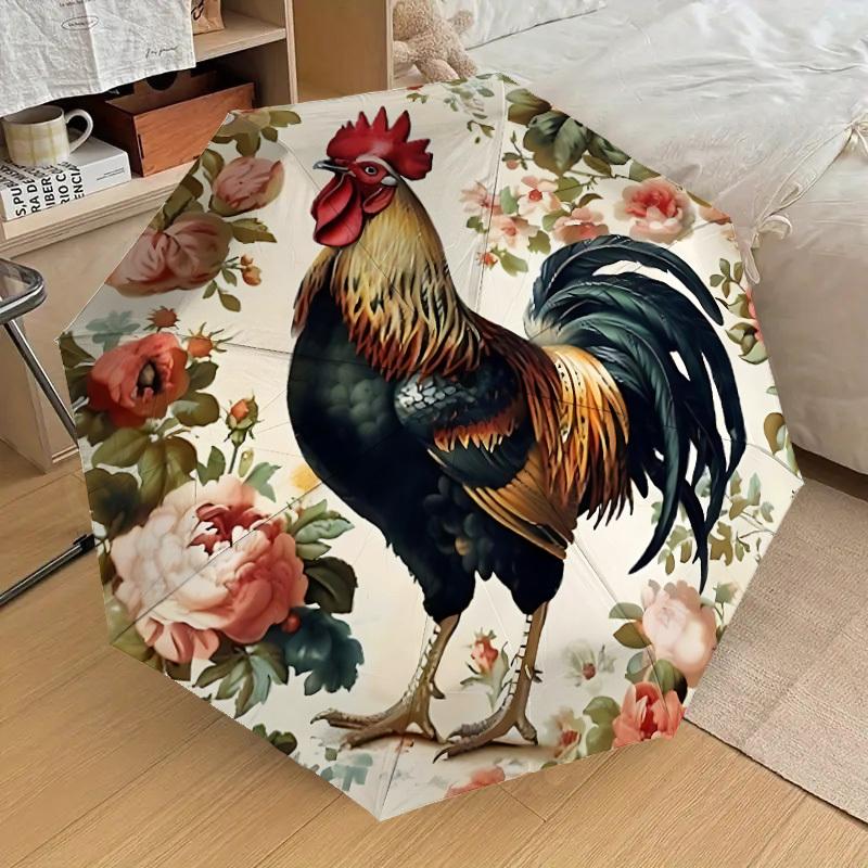 1 Stück Hahn Blumen Schirm - 8 Speichen verstärkt, Automatisches Öffnen, Leicht & Langlebig, Niedliches Modeaccessoire für Draußen - P24