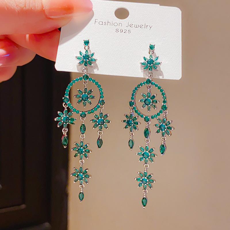 Retro Silver Needle Zircon Glass Water Drop Earrings Court Temperament Stud Earrings Personality Trend Versatile Earrings Women