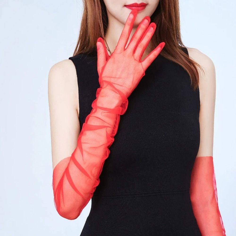 70cm Long Sheer Gloves Ultra Thin Mesh Elbow Gloves Fashion Tulle Gloves  Party Dress