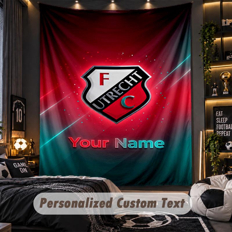 Tapiserie FC Utrecht Vlastní jméno Text Personalizovaná nástěnná závěsná tapiserie Domácí dekorace na zeď