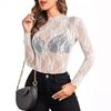 New Lace See Through Sexy Mesh Women Blouse Long Sleeve Tops Transparent Floral Shirt Thin Perspective Lace Shirts Spring Summer Sweet Elegant Blouse