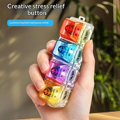 4 Tasten LED Tastatur Schlüsselanhänger Transparent Knackiges Klickendes Tippgefühl Aufleuchtende Tastenkappe Fidget Verschleißfest Mit LED-Licht