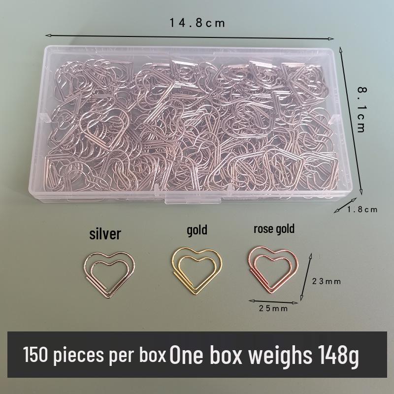 Gold Heart-Shaped Paperclip Set with Color Box - Cute and Creative Office Stationery