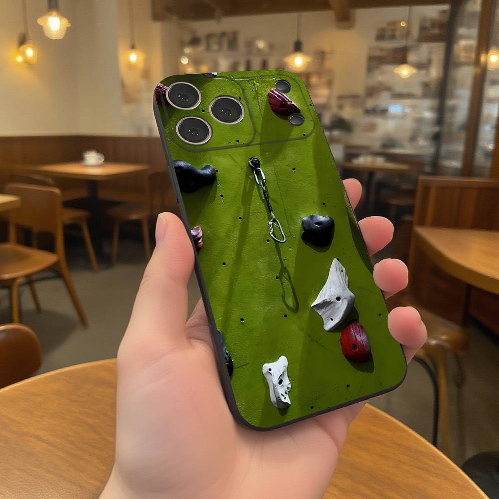 Rock Climbing Wall Phone Case For iPhone 17,16,15,14,13,12,11,Pro,XS,Max,XR,Plus,E,SE4,Mini Black Soft Cover