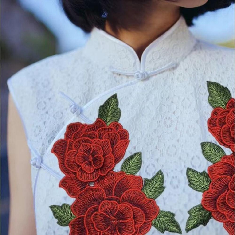 24*12CM Rose Flower Patch Red Floral Patches  Dress Hat Bag Jeans Applique