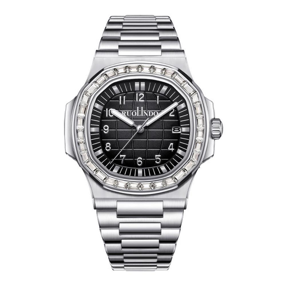 Square Watch for Men Waterproof Luminous Date Wristwatch Stainless Steel Quartz Watches
