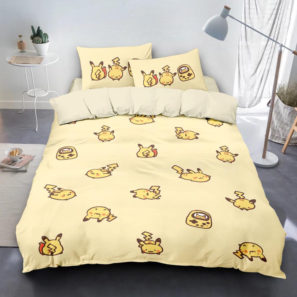 

New P-Pikachu Bedding Set Psyduck Quilt cover Girls Children Adults King Gift Duvet Cover Comforter Pillowcase 2/3pcs EU Single(135*200cm)3pcs