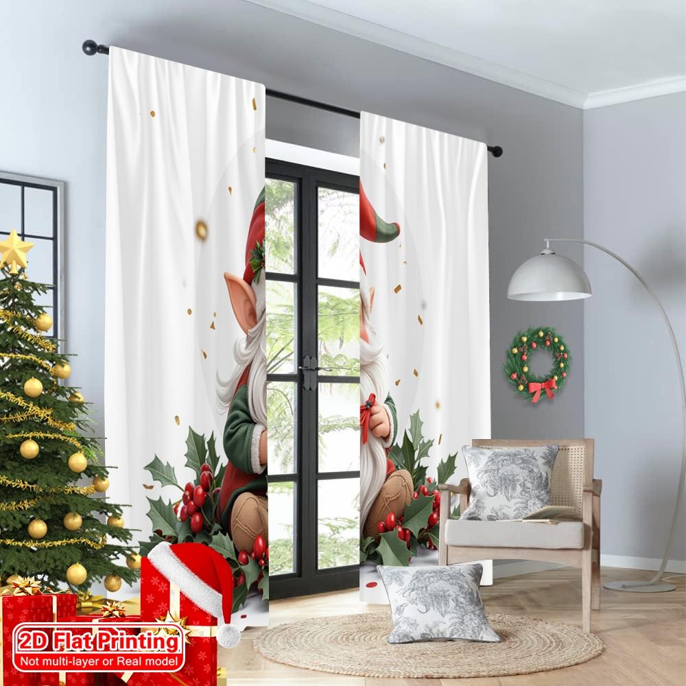 2pcs 2D Flat Printing Christmas Drapes Christmas Gnome Festive Holiday Polyester Fabric Without Electricity Festive Holiday for