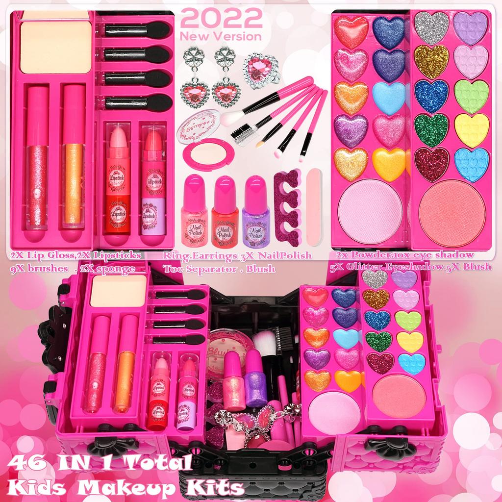 Kids Makeup Kit for Girls Washable Kids Makeup Kit with Realistic Makeup for Little Pretend Play Makeup Perfect for Toddlers Ages Gift Idea - Girls,