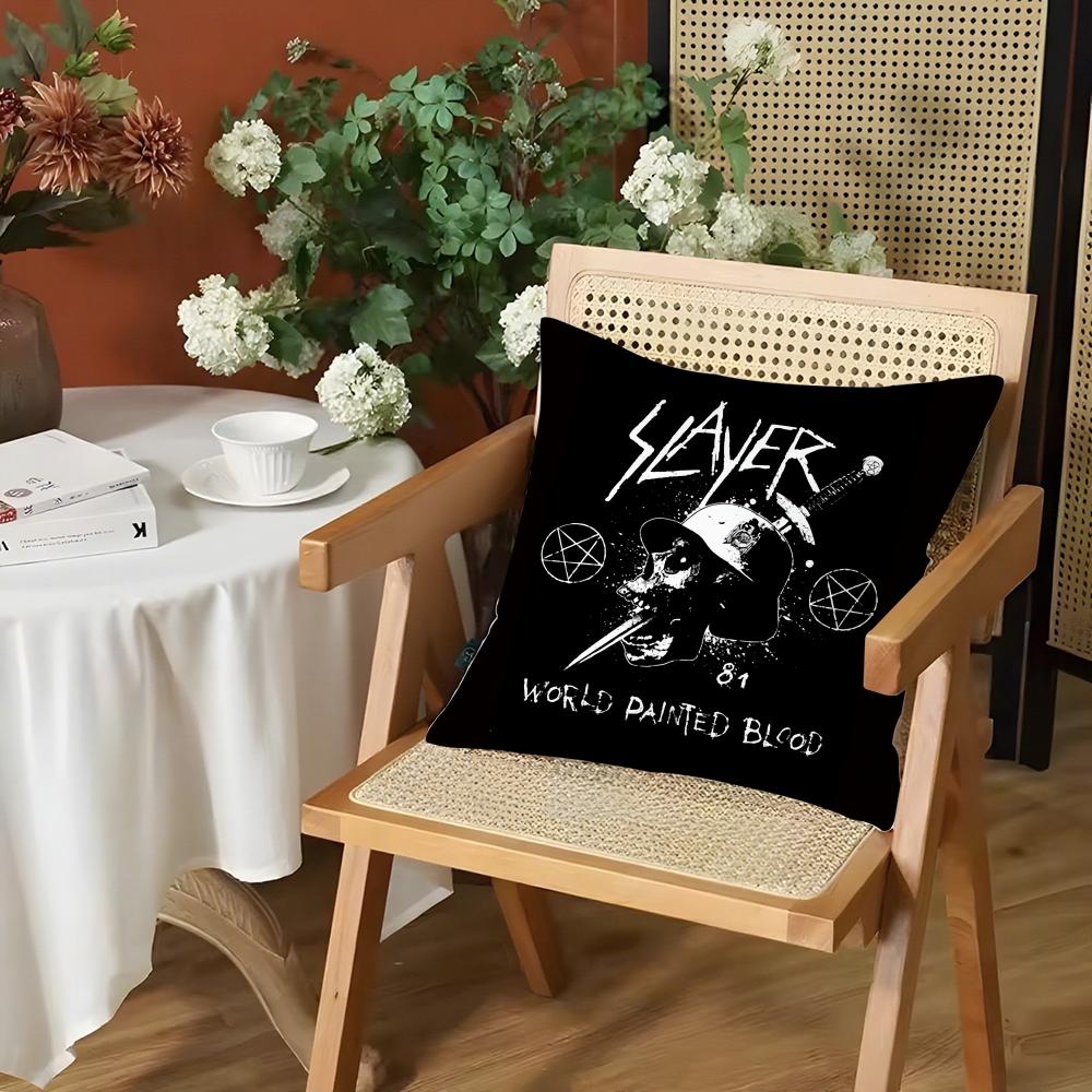 S-Slayer Heavy Metal Rock Band Kissenbezug Anti-Hausstaubmilben Kissen Unsichtbarer Reißverschluss seidiger kurzer Plüsch Sofakissenbezug