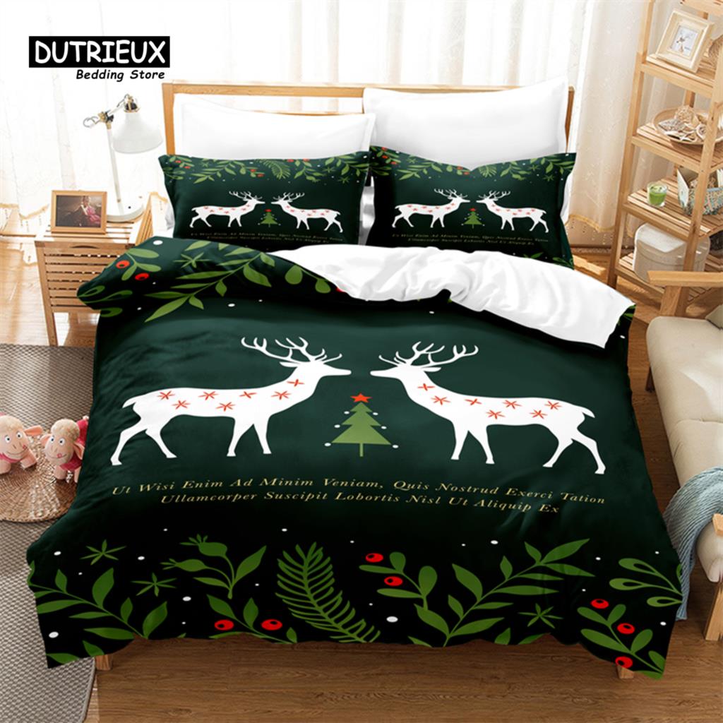 

Набор пододеяльников из 3 предметов, Постельное белье «Лесное Рождество», Мягкий удобный дышащий пододеяльник, Для декора спальни, гостевой комнаты EU single(135x200cm)