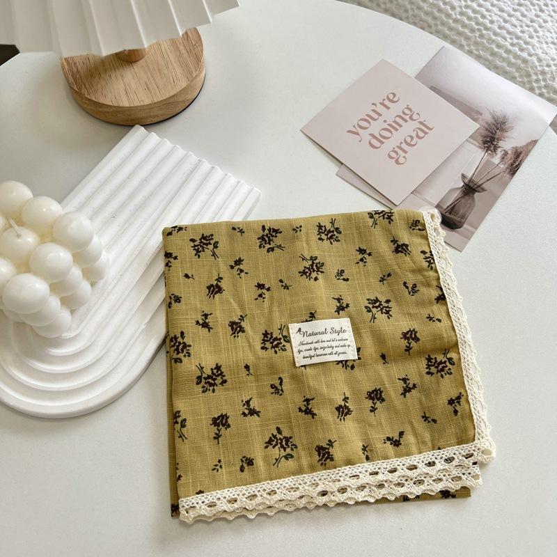 60CM Floral Small Square Scarf Women's Korean-Style Artistic Small Scarf Decorative Cotton Scarf Hair Band Square Hijab