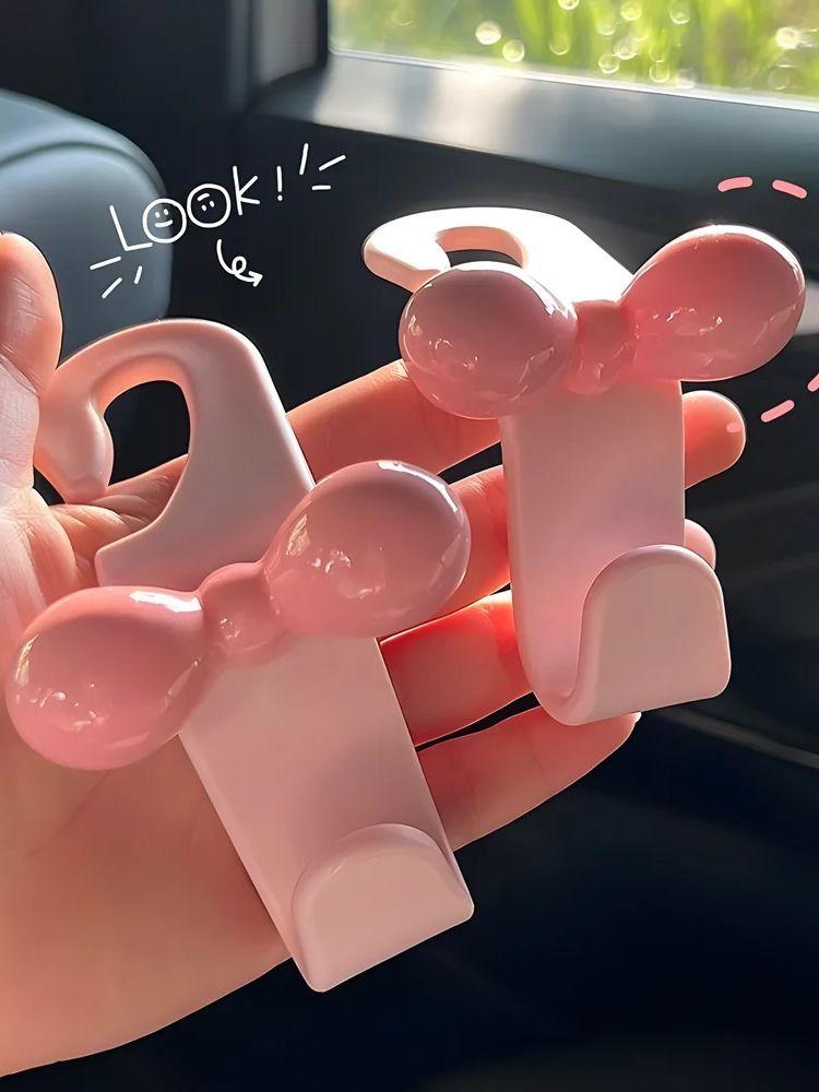 4PCS Car Seat Headrest Hooks, Cute Bow Vehicle Back Seat Hanger for Purses Bag, Backseat Storage Hanging Organizer Accessories