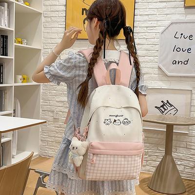 Japanese Ins New Highvalue, Fresh, Sweet and Cute Cartoon Plaid Backpack, Lightweight Backpack for Junior High School Students