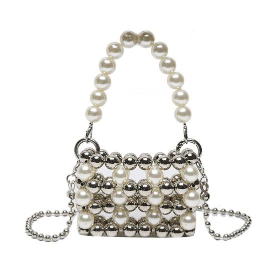 Vintage Faux Pearl Purse Beaded Crossbody Bag with Removable Shoulder Strap Ladies Evening Clutch for Parties Street Office