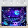2D Blacklight Trippy Forest Tapestry Galaxy Moon Waterfall Glow In the Dark Wall Hanging