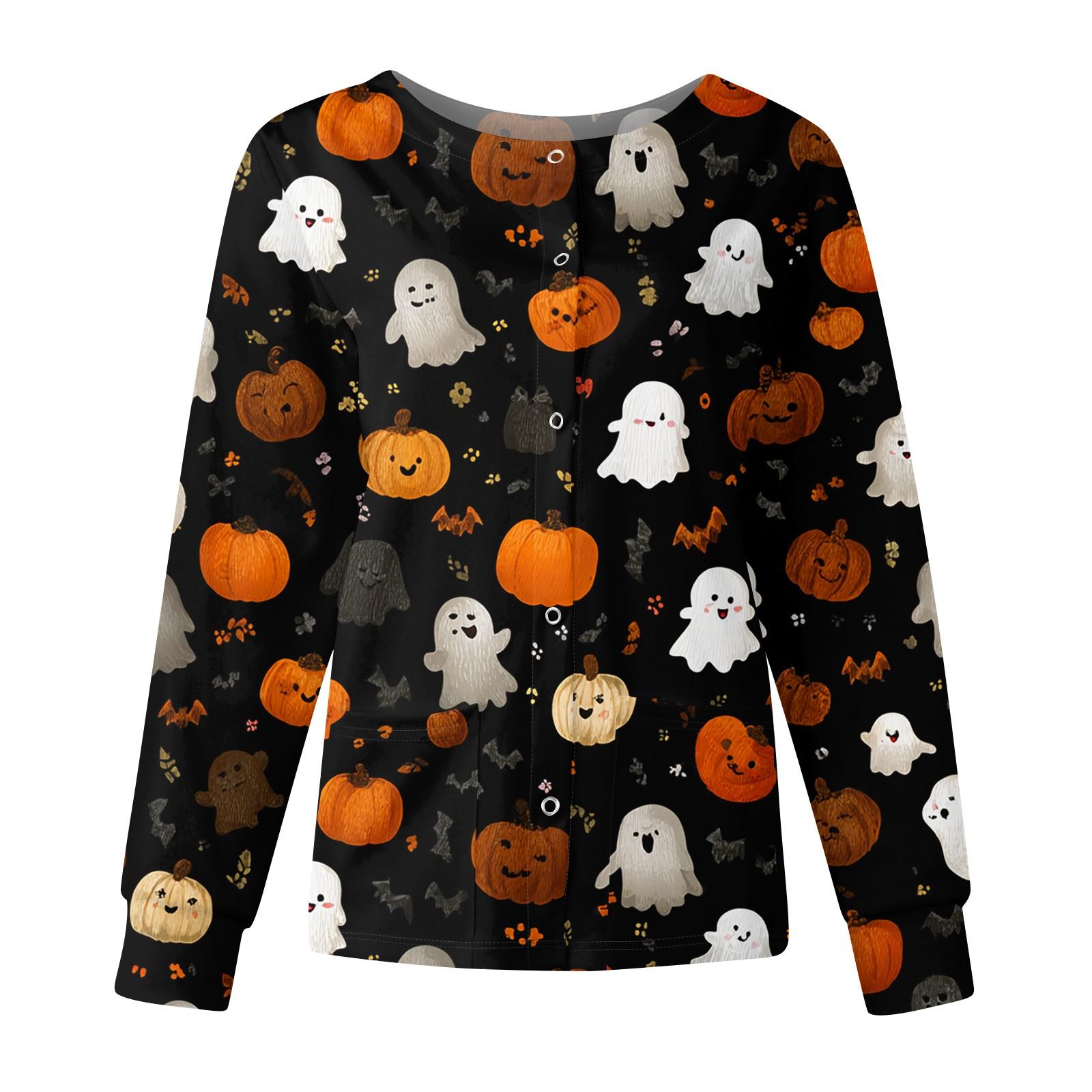 

Женская повседневная модная куртка с длинными рукавами, воротником-стойкой, однобортная, с принтом на Хэллоуин, рабочая куртка, топы XXXXL