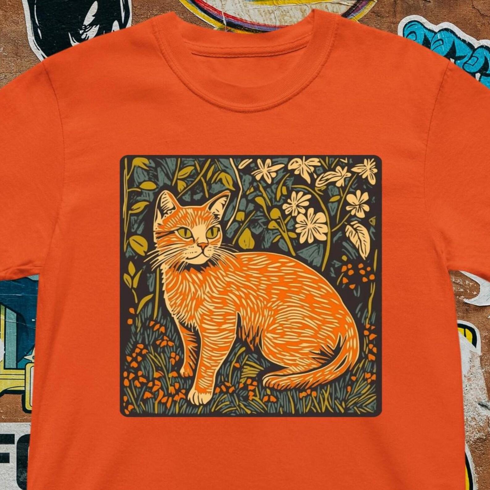 Orange Tabby Cat T-Shirt: Retro Floral Garden Design - Unisex Softstyle 2XL