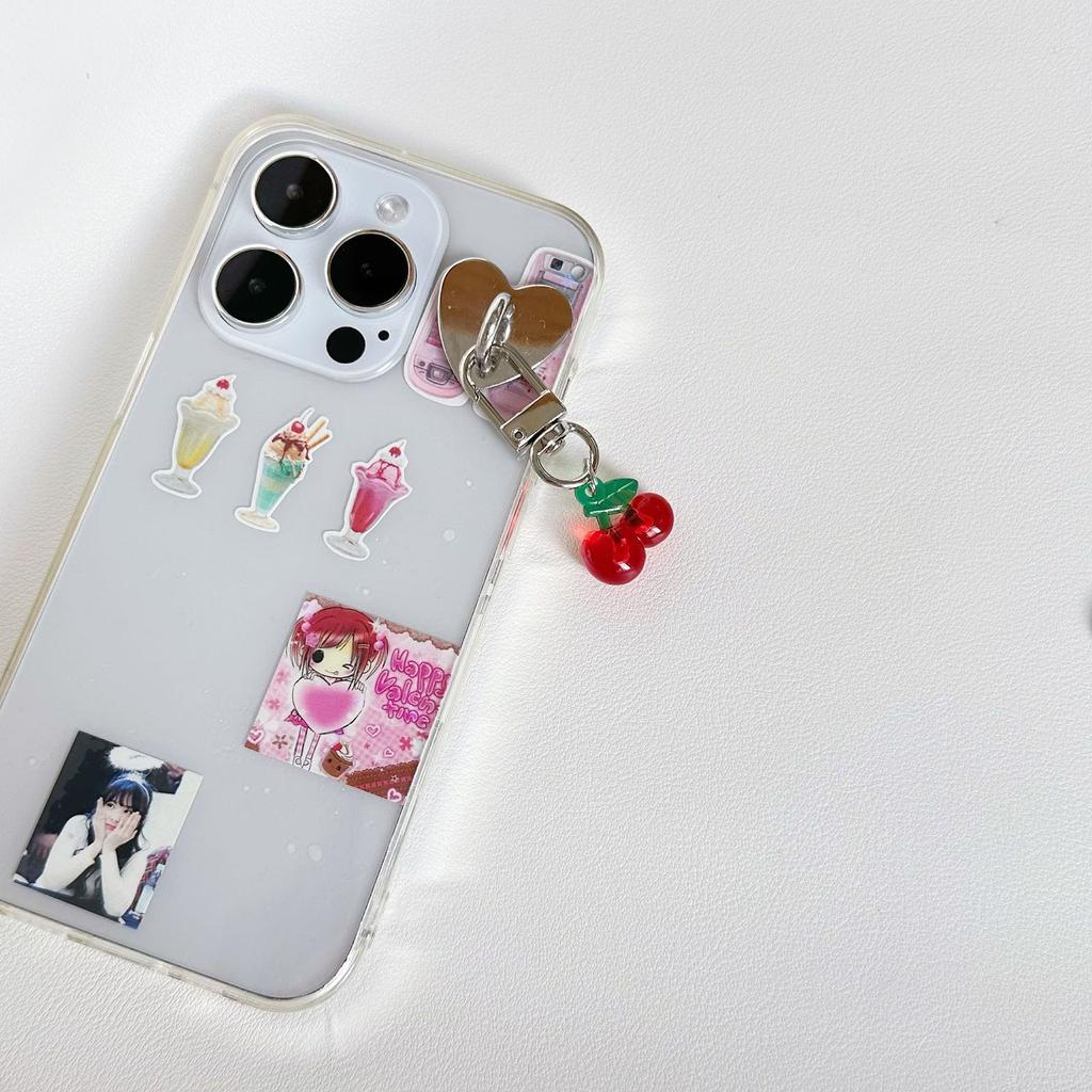 Lovely Cherries Pendant Keychain Bag Charm Eye Catching Fruit Cherries Keyring Acrylic Pendant Phone Charm Bag Accessory