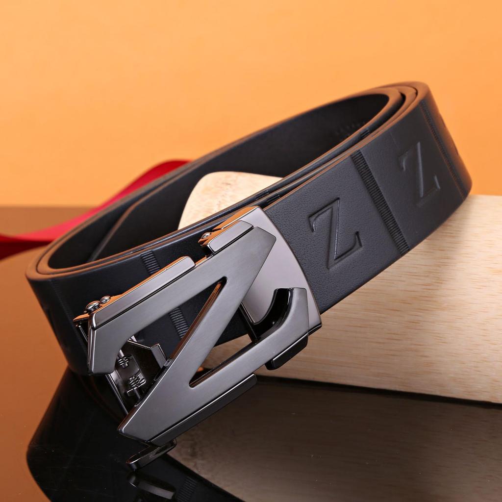 Herren Gürtel aus echtem Rindsleder mit Z-Buchstaben Automatikschließe für Freizeit und Business