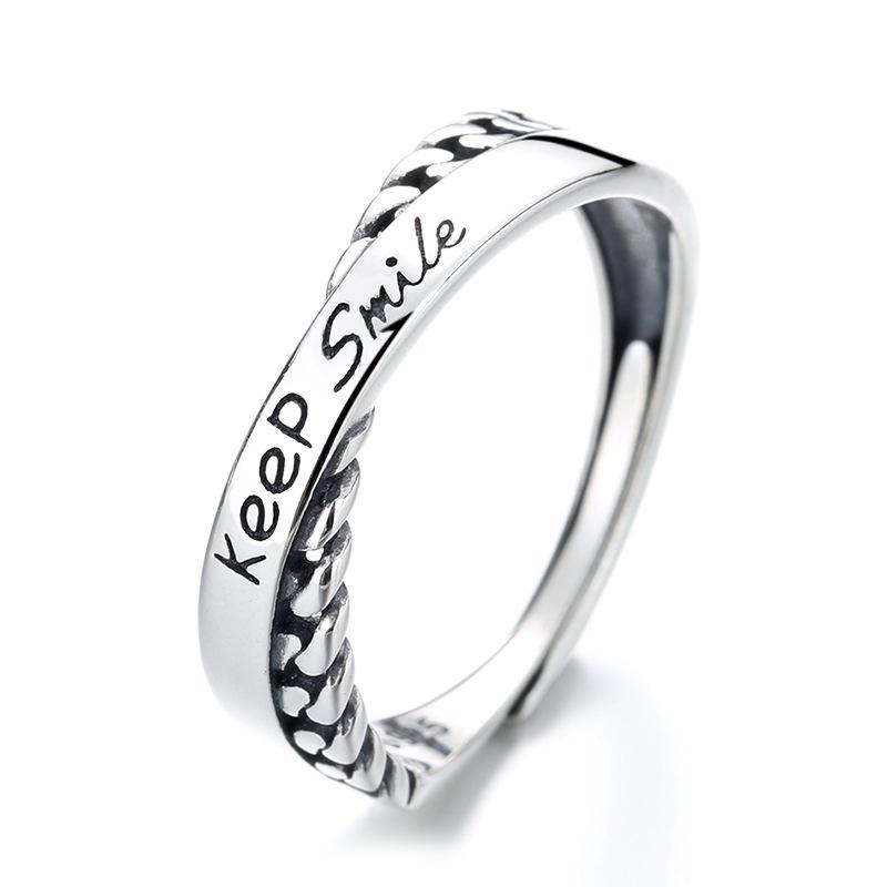 

CaiYi S925 Sterling Silver Korean Cross Ring: Stylish & Cool Retro INS English Letter Design for Women.