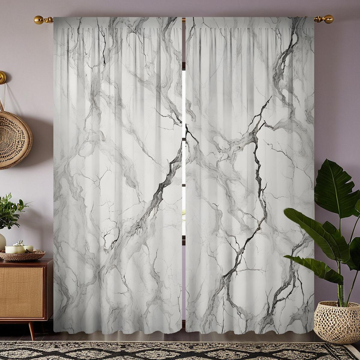 

2 шт. HD мраморный Арт декоративный занавес Серый цифровой печатный занавес Украшение дома Стиль Украшение гостиной спальни штанга W52H63inchW132H160cm
