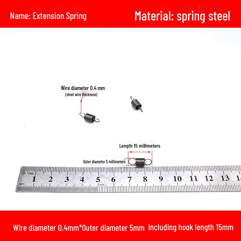 Micro Precision Extension Tension Spring Set with Hooks, 0.4mm Wire Diameter, 3-5mm Outer Diameter