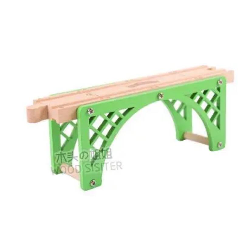 Children's Toy Gift Wooden Colored Pier Double Bridge Track Accessories Compatible with Electric Trains and Wooden Track S P095