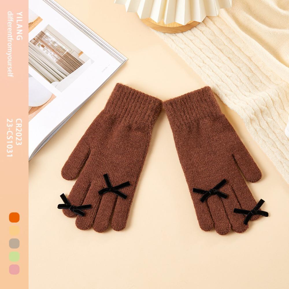 Warm Winter Velvet Gloves Plush Women Cycling Mittens Kawaii Bowknot Knitted Gloves  Ladies