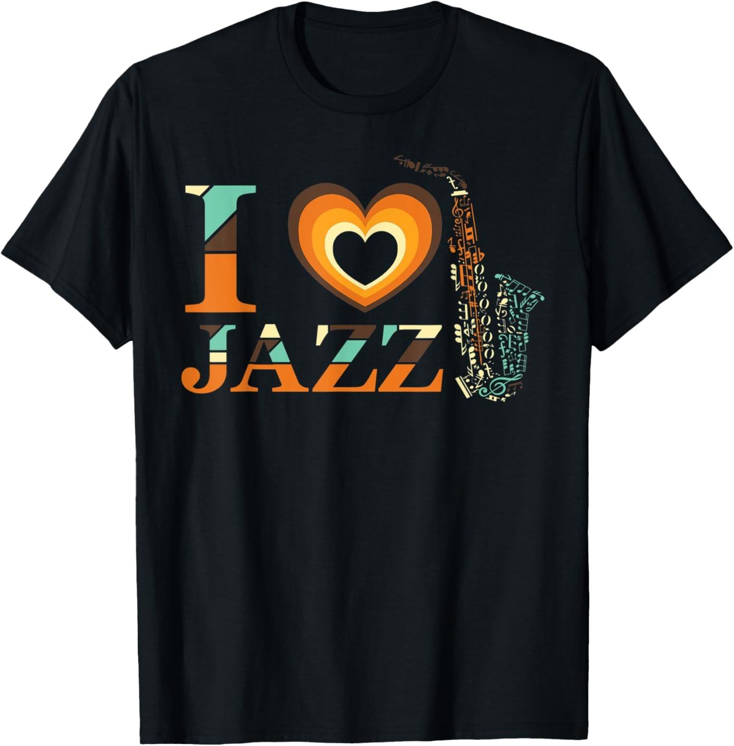 Jazz Music Retro Saxophone I Love Jazz Novelty T-Shirt S разноцветный