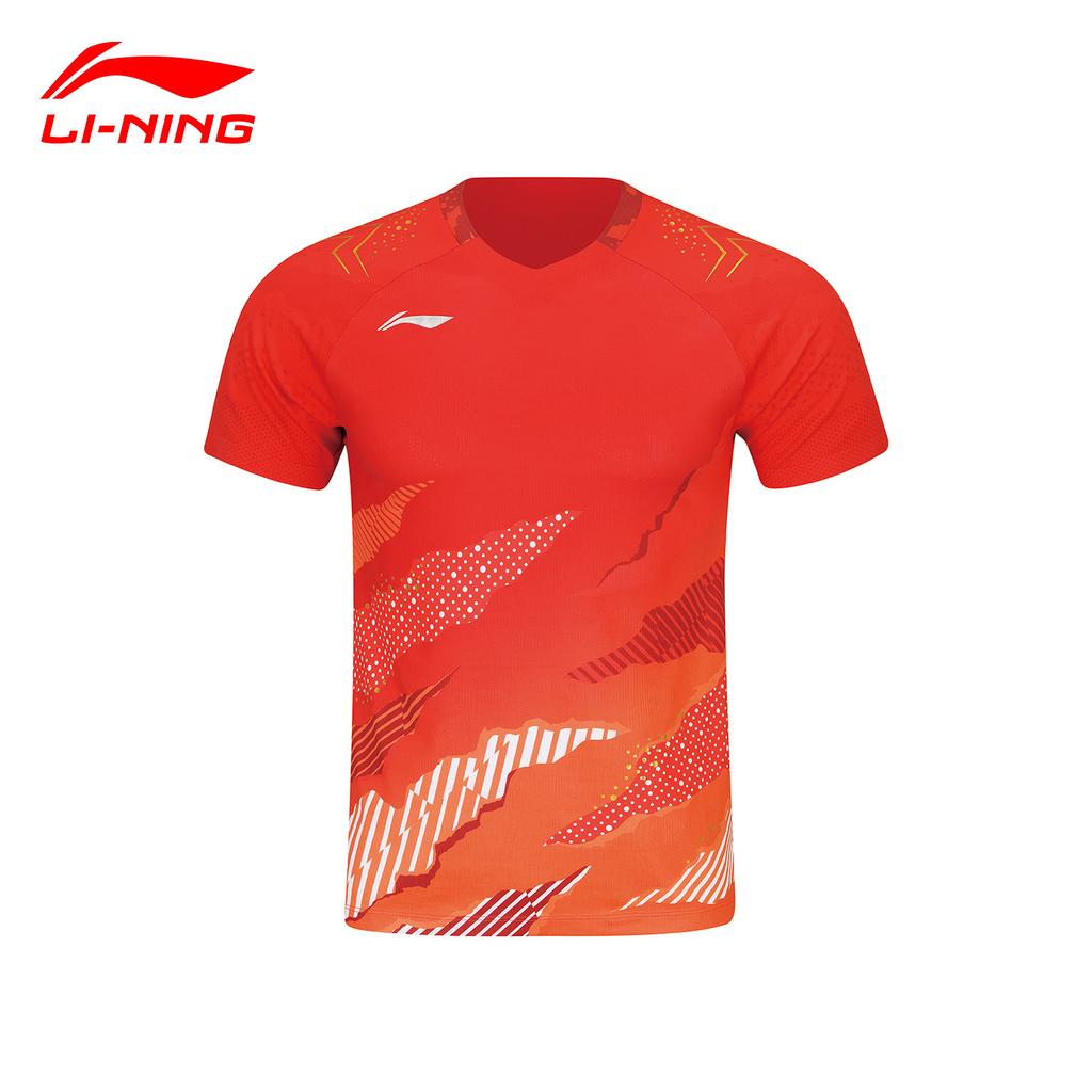 Li Ning Badminton Jerseys Unisex Vermilion V neck Moderate AAYW035-4
