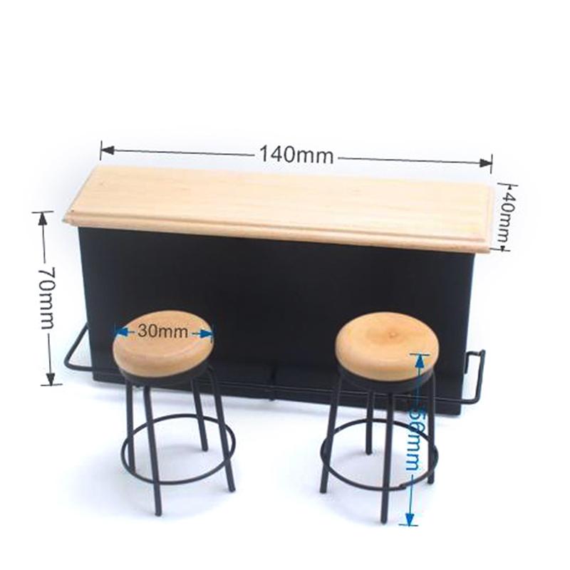 3Pcs/Set Dollhouse Miniature Bar Counter Stool Mini Kitchen Furniture Toys