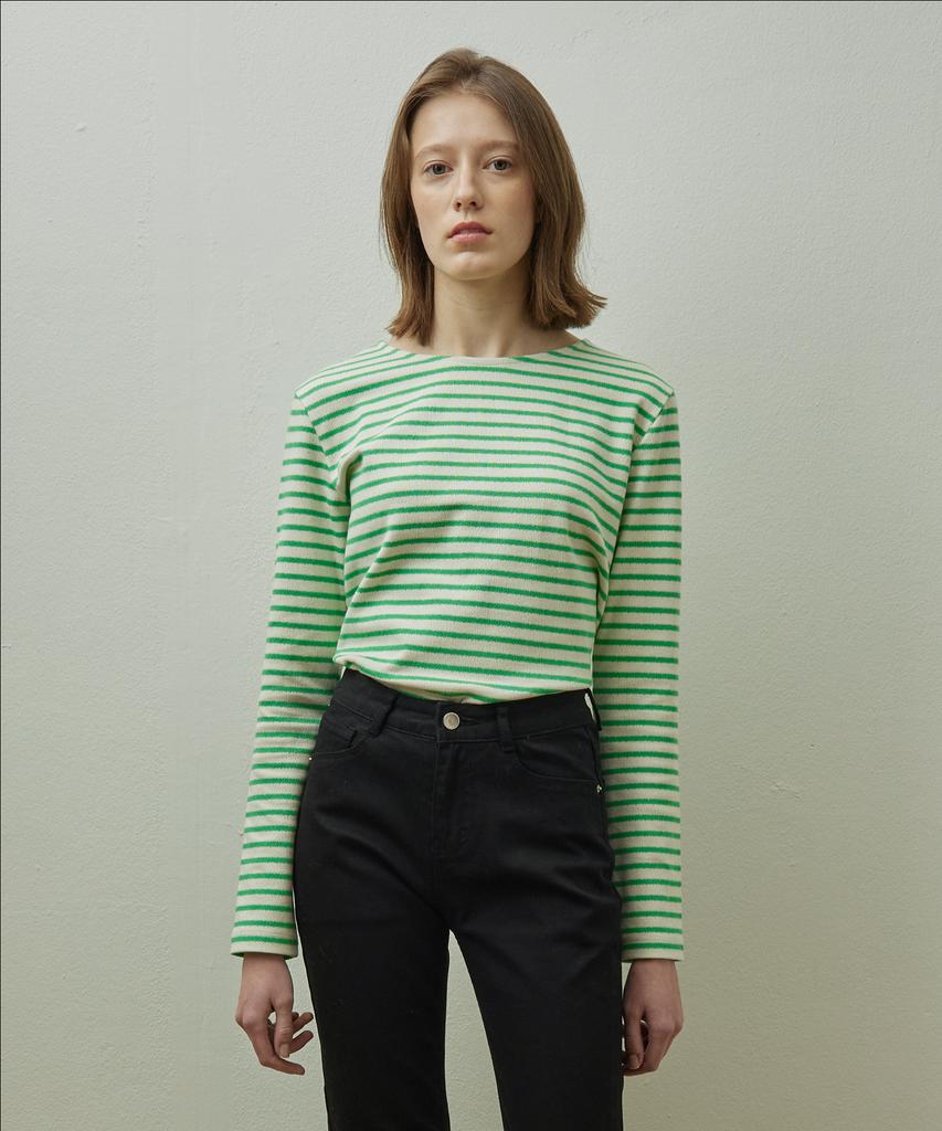 STEP AROUND Rough Stripe T-Shirt_Green