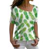 Ladies Fashion Casual Loose Pullovers Tee Shirts Summer 3d Pineapple Printed Women's Short Sleeves V-Neck Diagonal Collar Tops